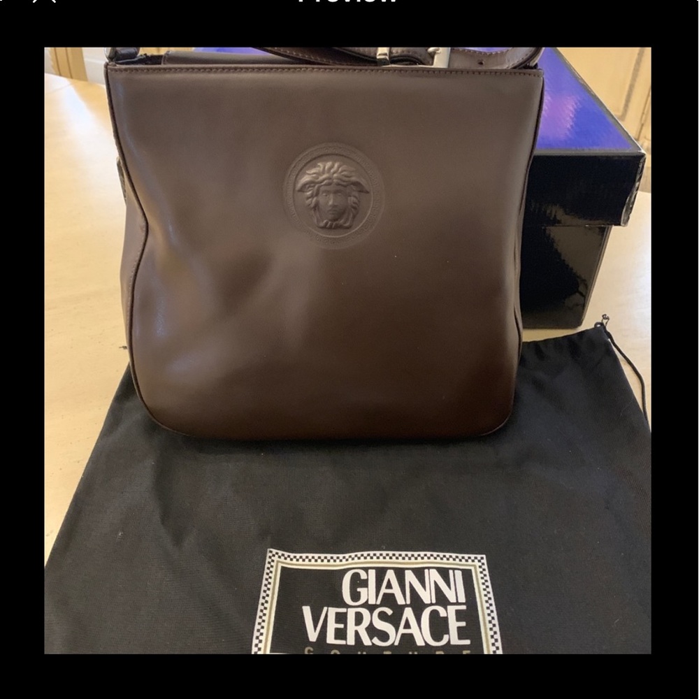 Versace brown leather tote bag